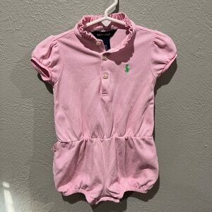 Ralph Lauren Pink Romper with Green Pony Size 12-18 Months Cotton EUC